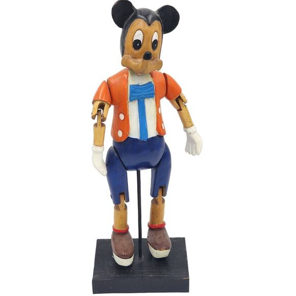 Rare Disney Mickey Mouse Marionette Puppet On Stand Vintage Collectible Wood 17" - Picture 1 of 15